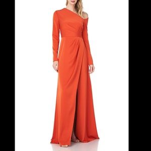 Kay Unger Asymmetric One-Shoulder Orange Evening Gown